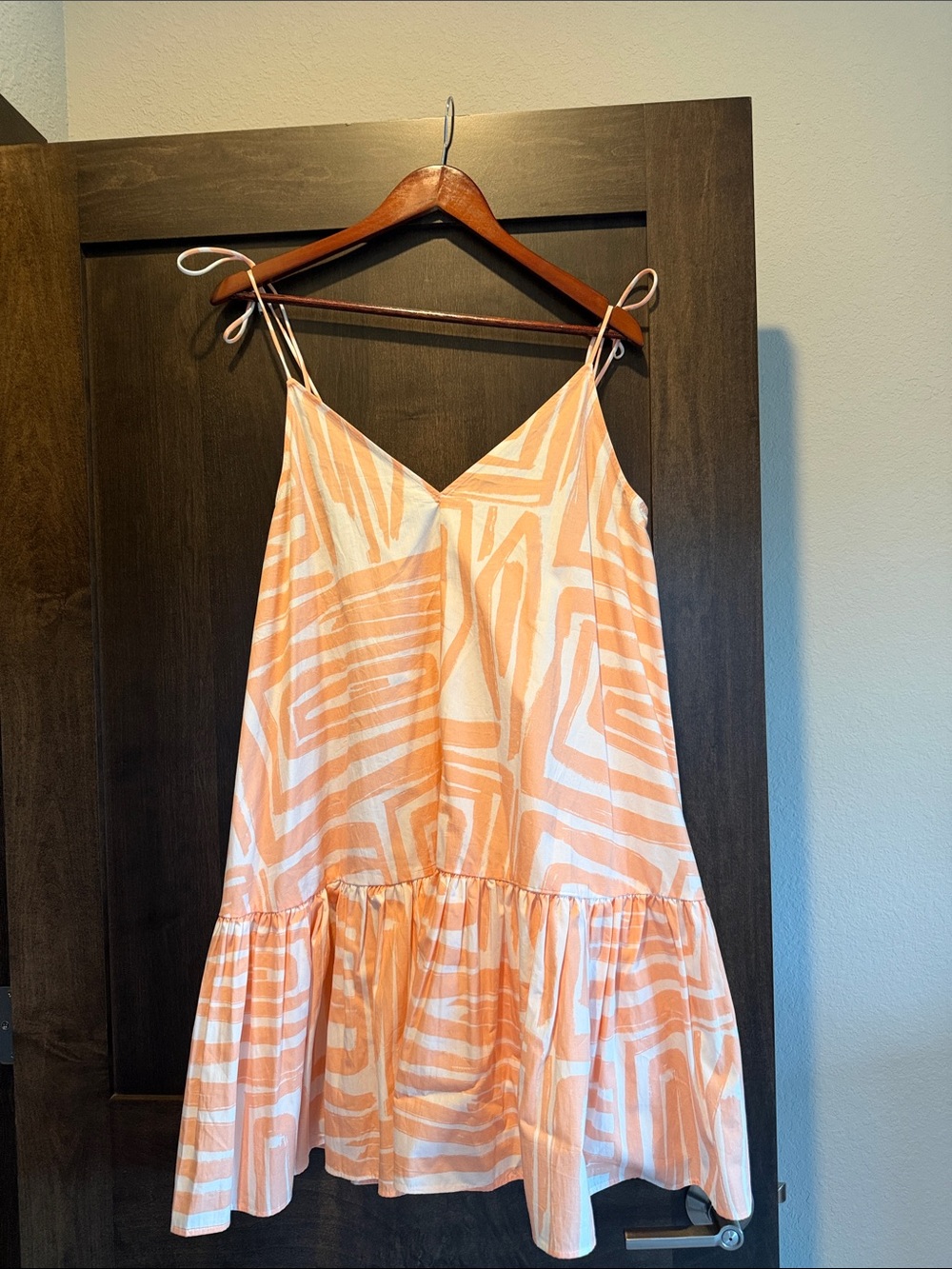 Maeve Peach & White Abstract Tiered Mini Dress